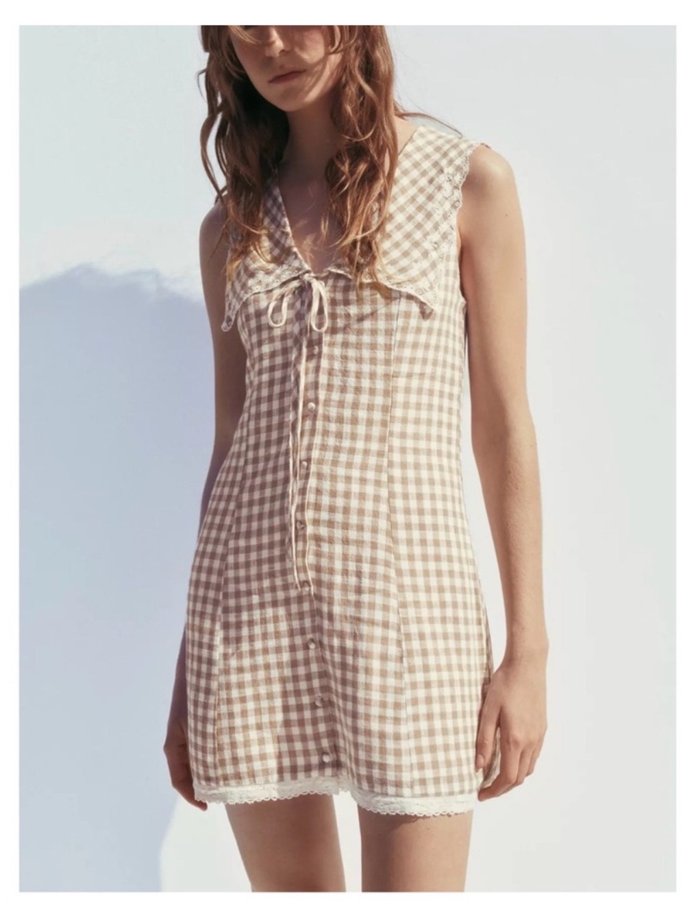 Zara Beige and White Gingham Mini Dress